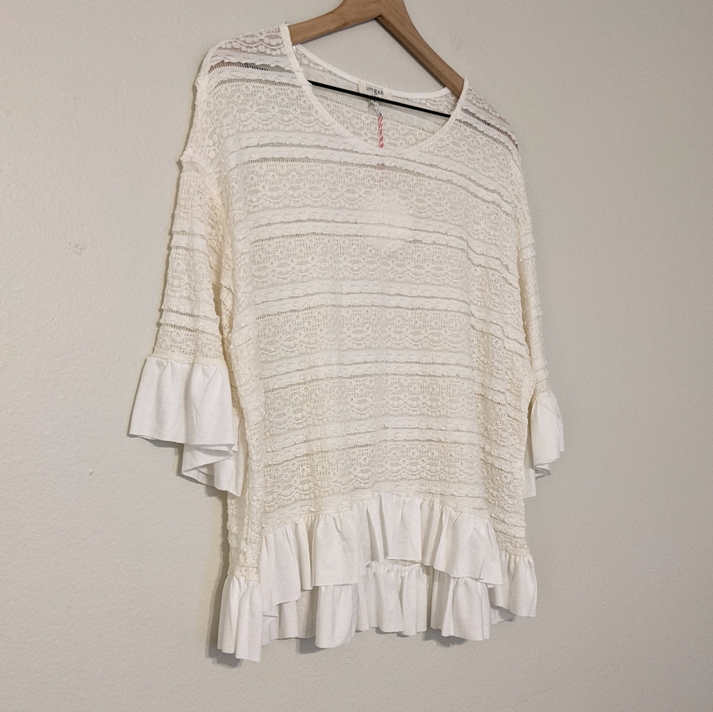 Umgee Oversized Boho Ruffle Blouse size Small - Picture 3 of 8